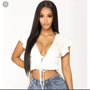 Fashion nova Poker face front tie top- white